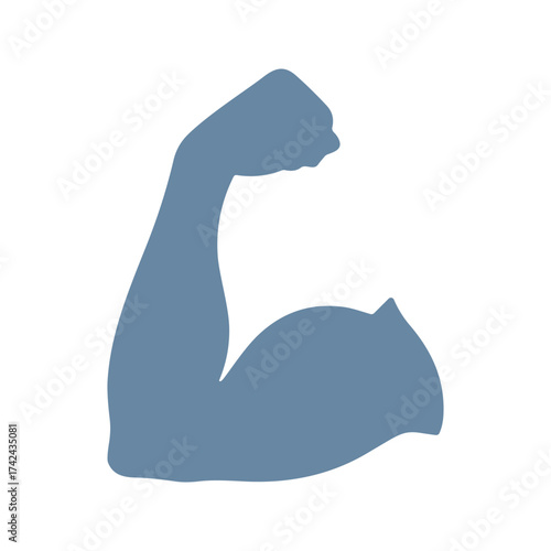 The graphic depicts a flexing arm, symbolizing physical strength and fitness; it is designed in a simple and modern style with clean lines.