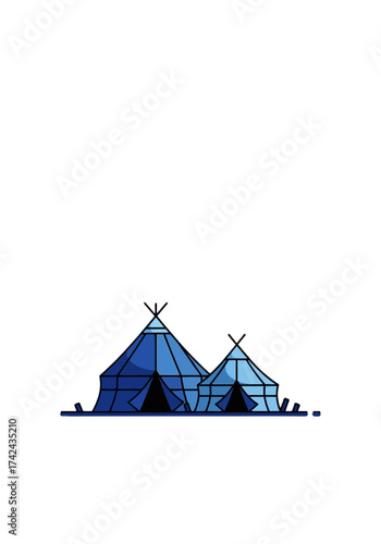 Flat Vector Illustration of Stylized Blue Tents