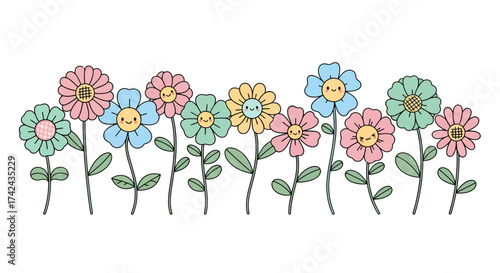 Delightful floral arrangement featuring cute flowers with adorable smiling faces and pastel palettes