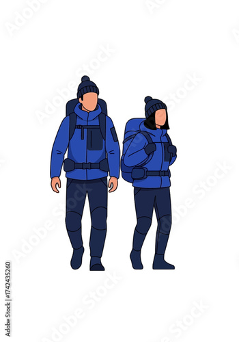 Flat Vector Illustration of Winter Hikers With Backpacks