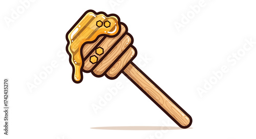 Delightful honey dipper illustration with dripping sweet golden honey design