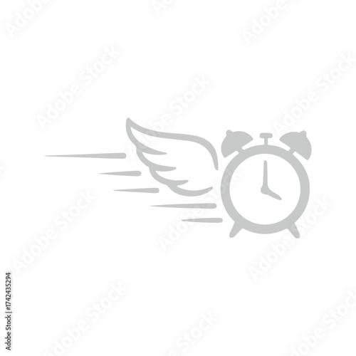 An old fashioned alarm clock with a feathered wing is shown flying away, symbolizing time passing and deadlines approaching.