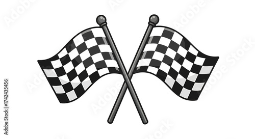 A race day illustration showcasing two crossed checkered flags with bold outlines and clean design