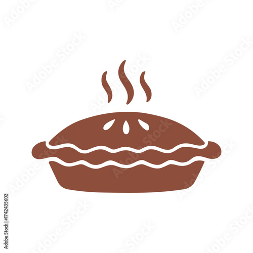 A steaming hot apple pie with decorative crust sits ready to eat on a white background, indicating it is freshly baked.