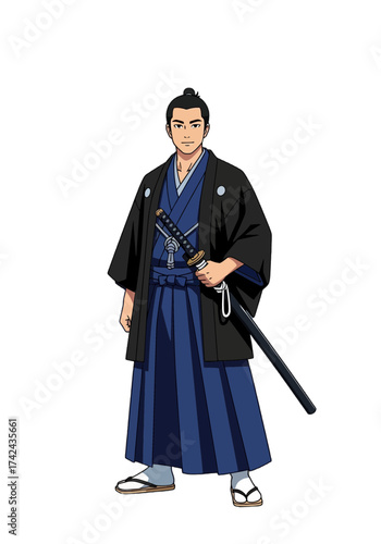 Vector Illustration of a Japanese Samurai in Kimono