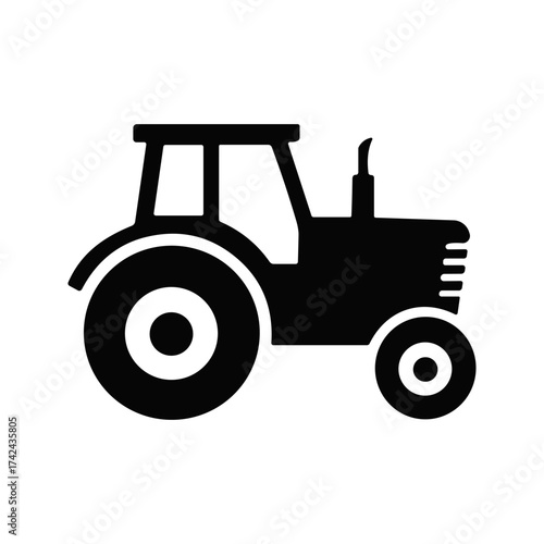 This black silhouette image shows a tractor, which is a vehicle widely used for agricultural tasks such as plowing and harvesting crops.