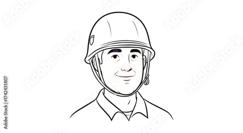 Detailed monochrome sketch of a man wearing a construction helmet ready to work safely