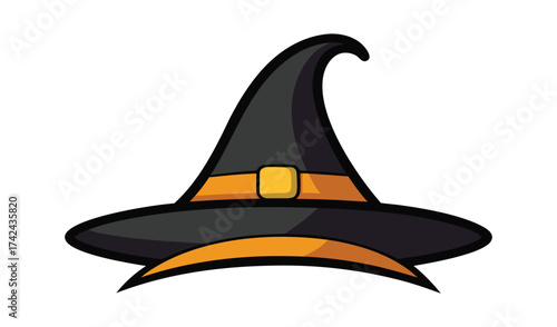 Classic black witch hat with orange band and brim