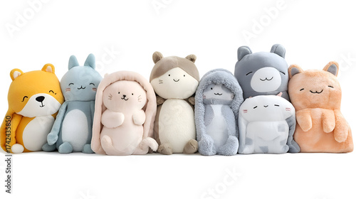 Stuffed Animals Plush Toys Collection, Cute Fox Rabbit Bear Squishy Plushies, Soft Pastel Colors Characters for Kids Bedroom Decor, Nursery Playroom Decor on White Background