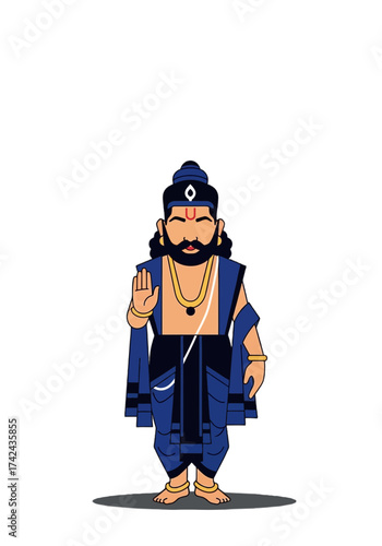 Flat Cartoon Vector Illustration of Hindu Deity