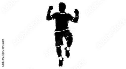 Dynamic black silhouette of an athlete mid-air executing a powerful jump action pose