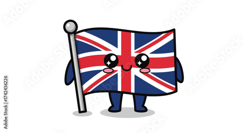 Charming cartoon style rendition of the united kingdom flag symbol featuring a cute face