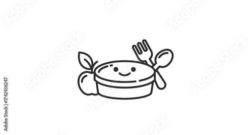 Charming illustration of a lunch box, apple, spoon, and fork creating an inviting food concept