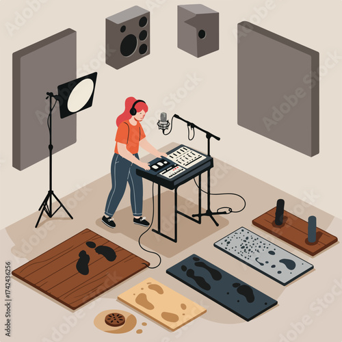 Person in headphones operating sound equipment in a studio setting