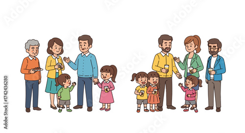 Charming gathering depicting intergenerational families enjoying casual outdoor interactions