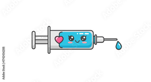 Charming vaccination depiction: A cute syringe with adorable eyes and a heart symbol
