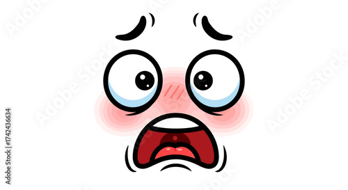 Expressive cartoon face depicting panic and fear due to overwhelming surprise or anxiety