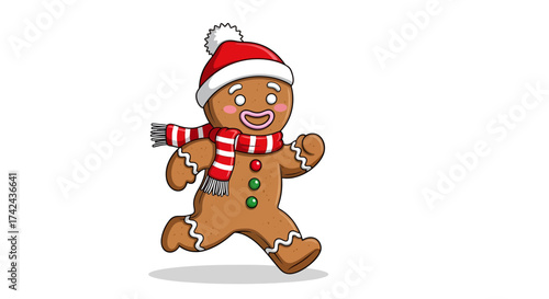 Festive Gingerbread Man Running with Joyful Holiday Spirit and Cheerful Christmas Time