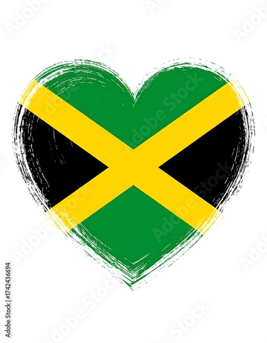 Heart-shaped illustration of the Jamaican flag, with a rough, brushstroke edge