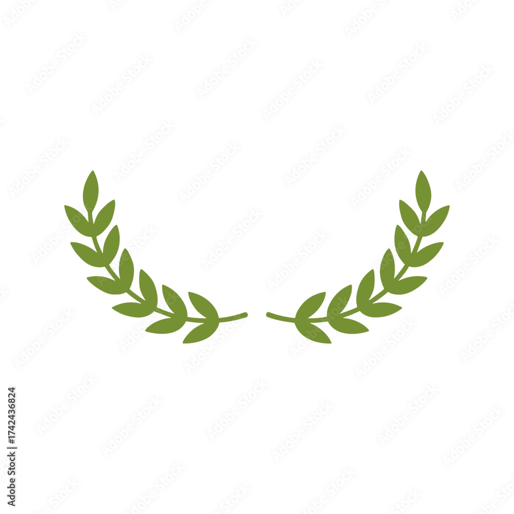 Obraz premium Olive branches in a semi-circle are often associated with peace, victory, and prosperity; the graphic is simple and light green on white.