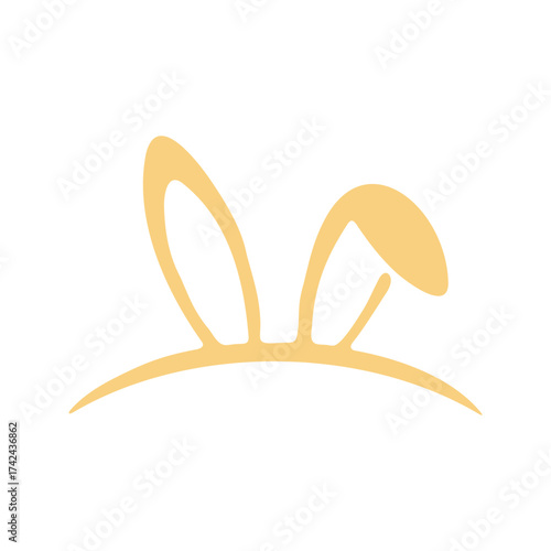 A graphic illustration shows stylized bunny ears in an off-yellow color, ready for Easter celebrations or springtime fun, on a white backdrop.