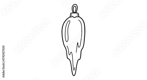 Simple line drawing of icicle Christmas ornament isolated on white background