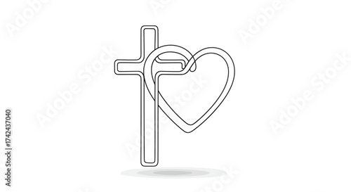 Simple line art illustration conveying faith love and religious commitment offering a serene