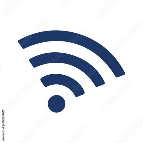This graphic shows a wifi symbol against a white background and represents wireless internet access and computer connectivity.
