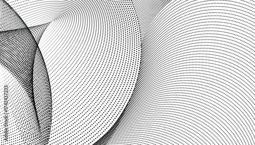 Dynamic particle waves with dots and lines in a halftone gradient, forming fluid curved patterns on a transparent background. 