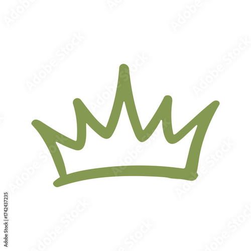The illustration shows a freehand drawn crown, which symbolizes power and royalty, in a dull green on a white background.