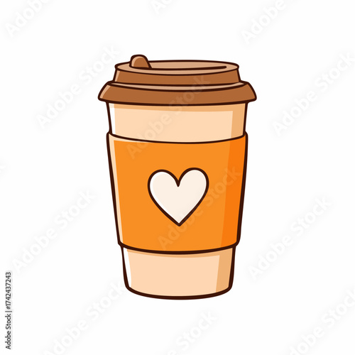 Warm Embrace: A charming cartoon coffee cup, adorned with a heart, symbolizing warmth, comfort and affection.