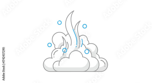 Stylized illustration of white fumes with blue accents on white background creating a visual