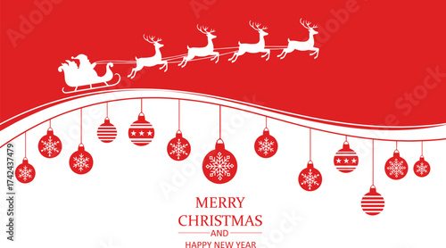 Silhouette of Santa Claus sleigh with flying reindeer and Christmas gifts.vector eps
