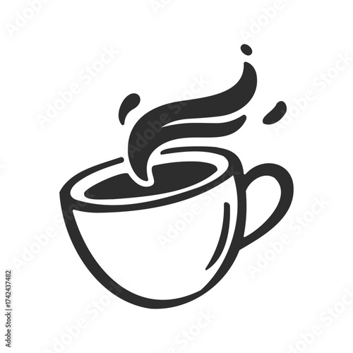 An illustration shows a simple silhouette of a white cup with dark liquid and steam coming out of it, indicating heat