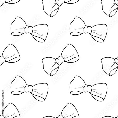 Seamless pattern with black contour bow ties on a white background. Vector illustration for wrapping paper