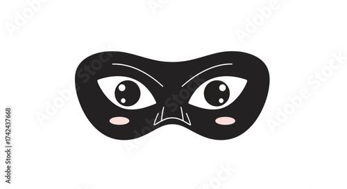 Whimsical bandit mask graphic illustration with cute eyes and rosy cheeks design element