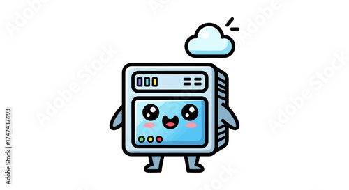 Kawaii Cloud Server Cartoon Character Standing for Web Hosting Design with a Happy Face