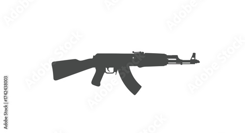 Monochrome silhouette depicting an automatic assault weapon, a somber emblem of conflict and design