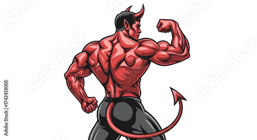 Muscular Devil Displaying Physique Illustration Showcasing Supernatural Strength and Confidence