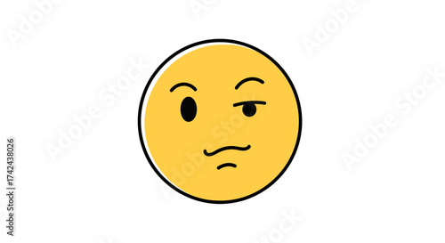 Yellow suspicious face emoji with raised eyebrow expression and inquisitive look vector illustration