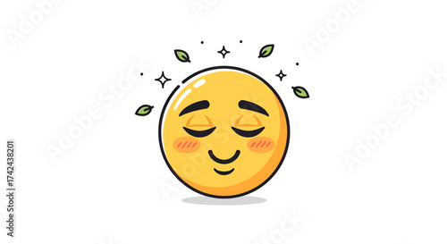 Peaceful emoji illustration radiating tranquility with a serene and blissful expression