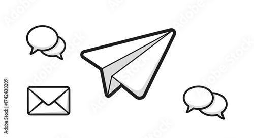 Paper airplane sending message, representing communication concept for digital platforms