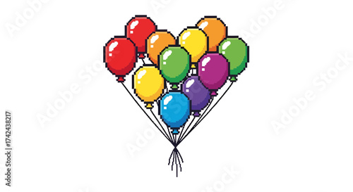 Pixelated party: Nostalgic rendition of vibrant balloons in delightful pixel art style