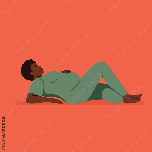 Minimalist illustration of a pregnant person resting on their side