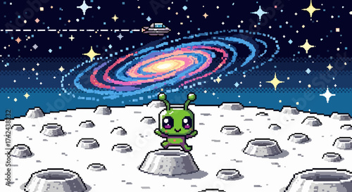 Pixelated alien adventure: Discovering new worlds with retro-inspired cosmic exploration
