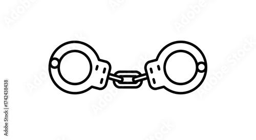Simple Handcuff Outline Design, Symbolizing Law Enforcement or Restraint, Detailed Black and White