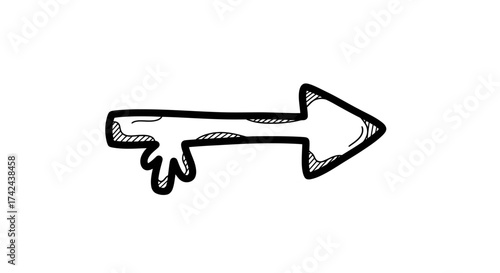 Sketchy hand-drawn arrow illustration pointing right with a dripping effect design vector