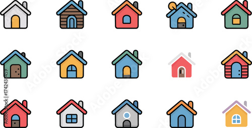 Colorful house icons set for real estate and architecture design