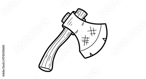 Stylized axe illustration with distressed blade and rustic wooden handle design