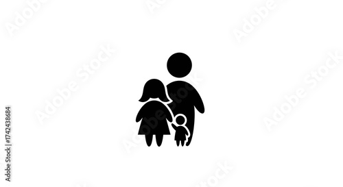 Stylized family portrait showcasing parental love and child's security in minimalistic design